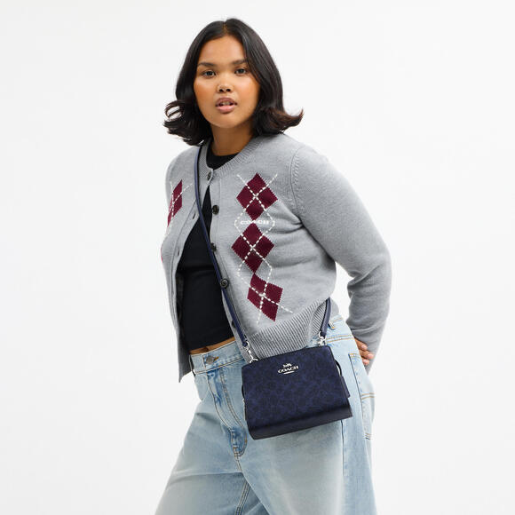 💙 Coach NWT Metallic Blue Gia Crossbody Bag ISignature Canvas / Silver Hardware - Picture 3 of 7